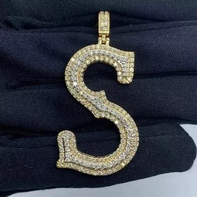 3Ct Round Cut Lab Created Diamond 'S' Letter Pendant 14K Yellow Gold Finish