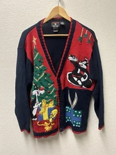 Vintage 1995 Looney Tunes Warner Brothers Eagle Eye Christmas Sweater  XL