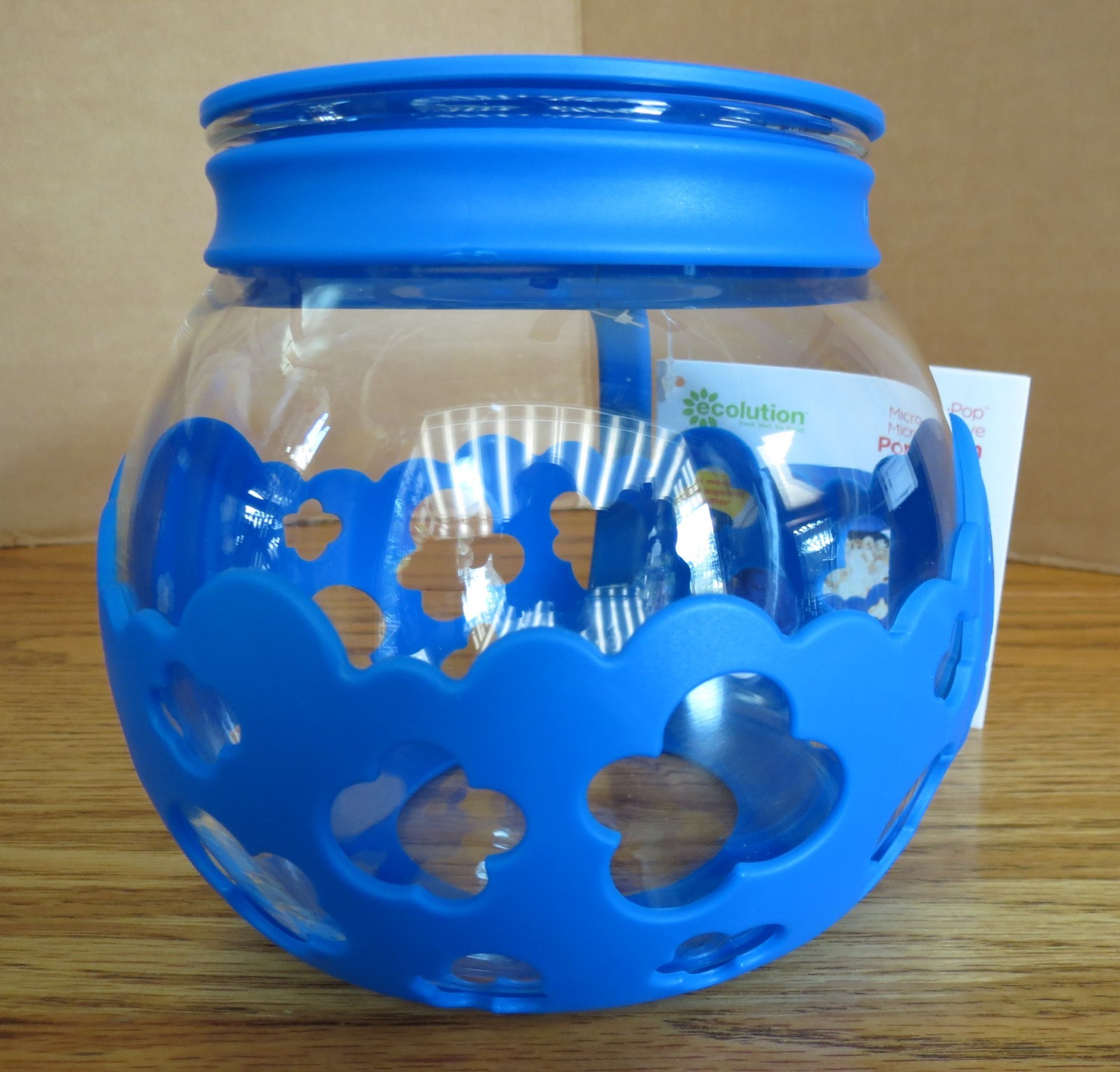 Ecolution Micro-Pop Microwave Popcorn Popper 1.5QT Blue Glass Bowl Eco Safe