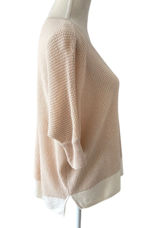 Espléndido Suéter Cuadrado Manga Corta Mezcla de Lana Ligero Beige Marfil Para Mujer Pequeño Foto 4 de 4