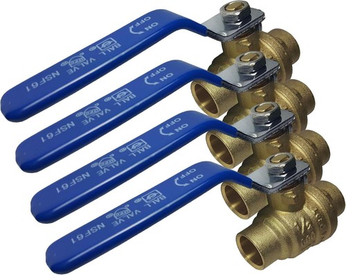 1/2" Sweat Brass Full Port Shut Off Ball Valve (Pack of 4)