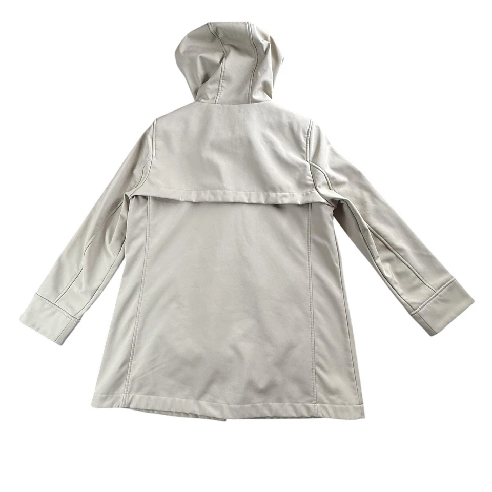 Chaqueta Nine West Mujer Grande Beige Con Capucha Piel Sintética Forrada Cremallera Completa Parka Abrigo Foto 2 de 4