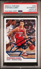 STEPHEN CURRY SIGNED 2008 S.I. FOR KIDS ROOKIE CARD DAVIDSON PSA AUTO 10 #304. rookie card picture