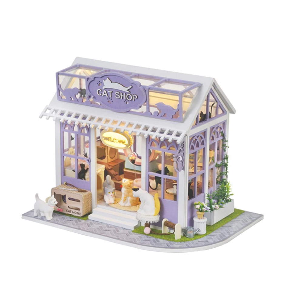 Сделай сам магазин кошек кукольный домик 3D деревянный миниатюрный кукольный домик набор для взрослых рождественский подарок - Изображение 2 из 4