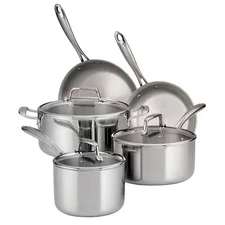 Tramontina Cookware Set Tri-Ply Clad Stainless Steel Glass Lids Durable 5-Piece