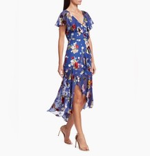 Alice + Olivia Electra Ruffled Floral Midi Dress - Size S