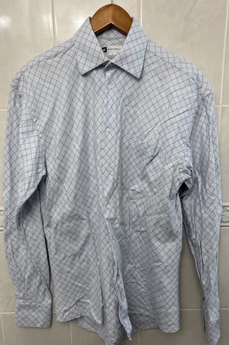 Bachrach Men’s Long Sleeve Button Up Dress Shirt S 37-38 14.5 White and Blue - Picture 2 of 5