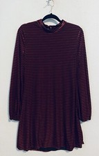 Lulus Dress Womens Large Ticket to Chic Burgundy Striped Velvet Balloon Sleeve