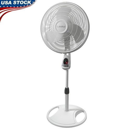 16 Inch Oscillating Remote Control Pedestal Fan 3 Speed Adjustable Height Timer