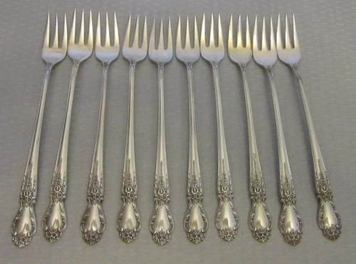 International sterling BROCADE Seafood Cocktail Fork Set 10 Oyster 5-5/8"