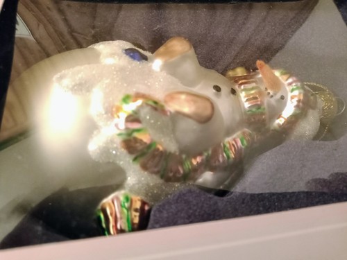 PEGGY ABRAMS Mouth Blown Glass Ornament snowman Christmas in box - Picture 3 of 5