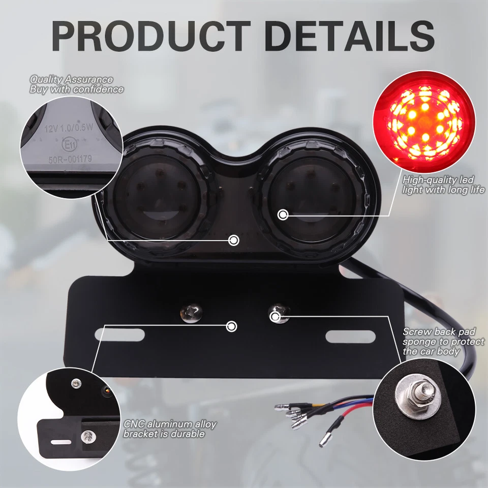 Задний светодиодный стоп-сигнал стоп-сигнал лампа номерного знака для мотоцикла 12 В - Изображение 3 из 4