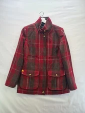 Joules Field Coat Jacket Size 12 Red Bright Tartan Tweed Wool Country Fox RP£249