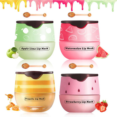 4 PCS Bee Lip Balm Honey Pot, Honey Strawberry Watermelon Apple Bee Lip Balm 