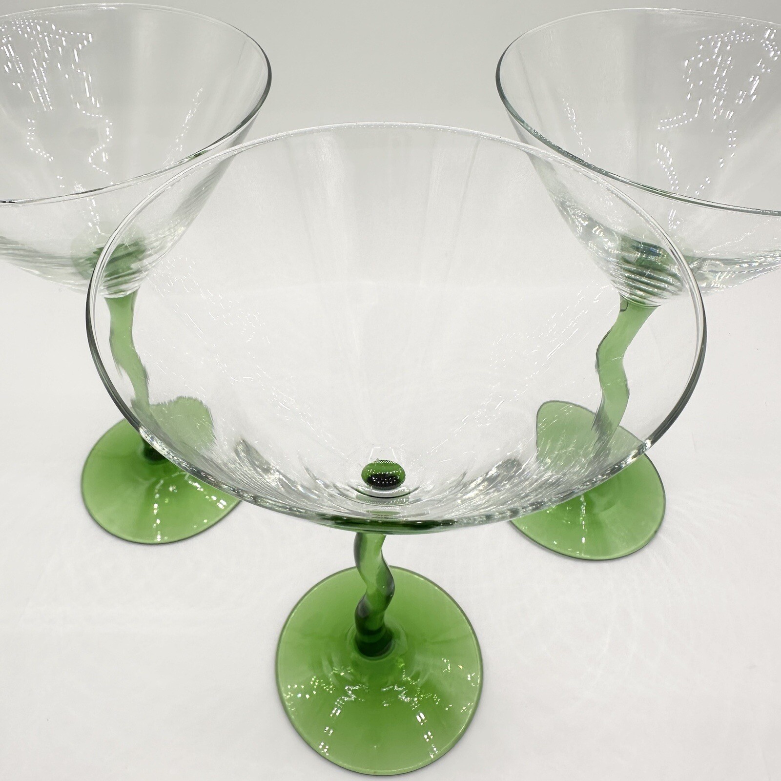 Libbey Green Z Stem Martini Cocktail Cosmo Glasses Zig Zag 8 oz Set of 3 Vintage eBay