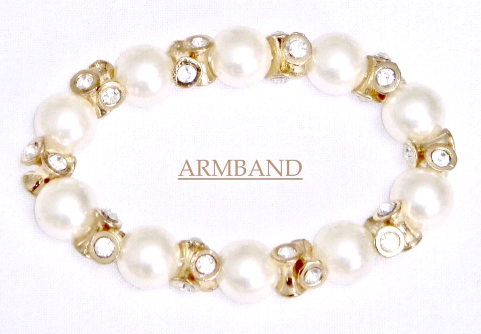 HALSKETTE ARMBAND OHRSTECKER 18K GOLD 🚭 PERLEN SWAROVSKI ELEM. •3-TEILIG.SET• - Bild 3 von 4