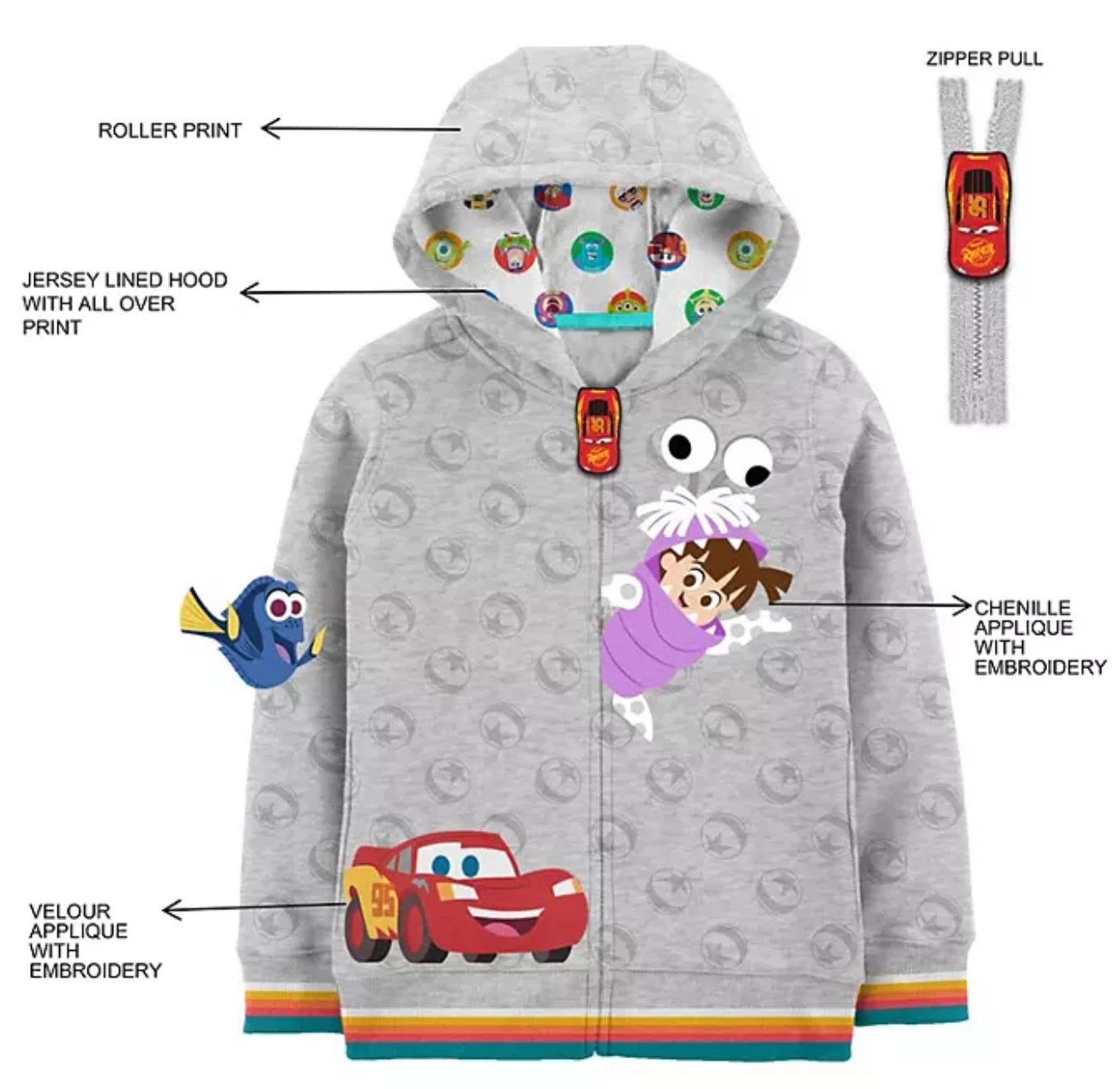 ALEXANDER MCQUEEN Felpa con cappuccio Disney Pixar Toy Story Nemo Cars ricamata 4 5 6 7 8 ragazzi ragazze