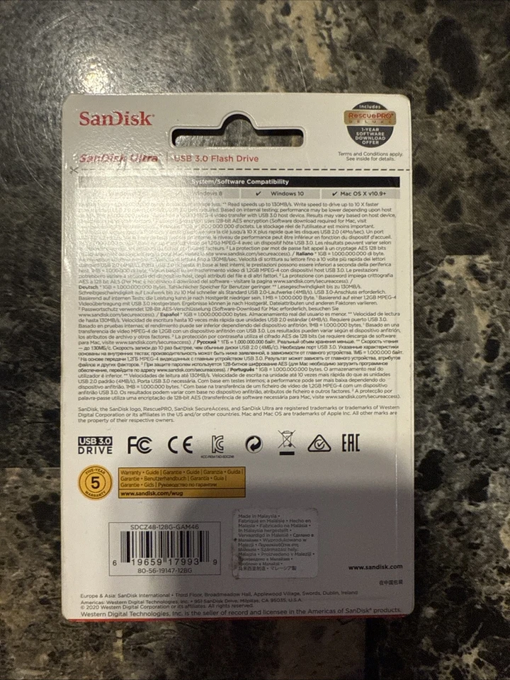 SanDisk Ultra USB 3.0 Flash Drive 128GB SDCZ48-128G-GAM46 - New, Sealed - Image 3 of 3
