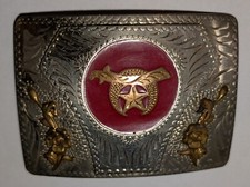 Vintage Shriners Masonic Silver Red  Gold Color Belt Buckle