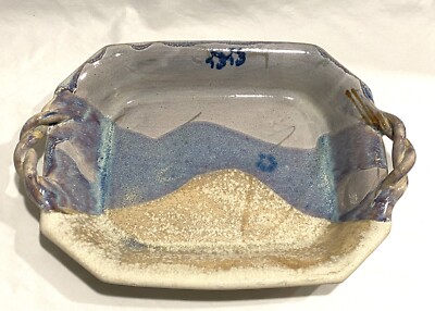Susan Ammann Taos Twisted Rope Handle Pottery Serving Tray Signed