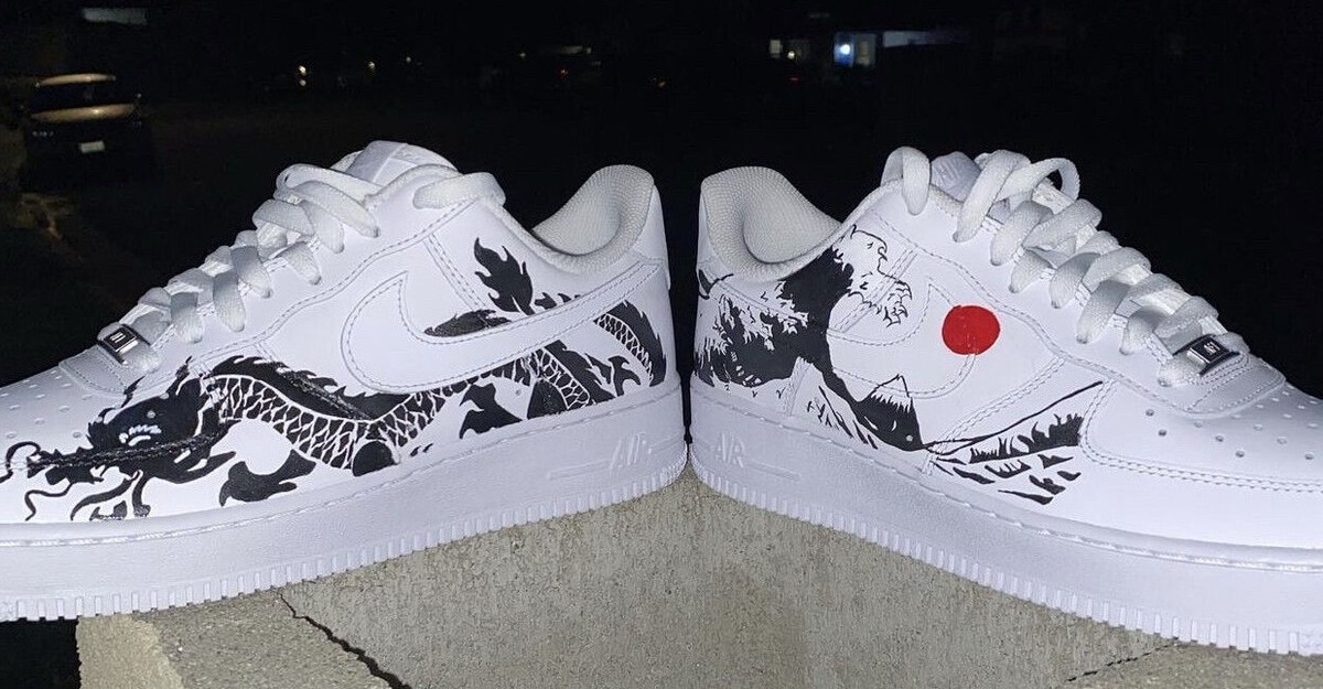 Custom Nike Air Force White, Great Wave and Dragon Custom Shoes, Custom  AF1