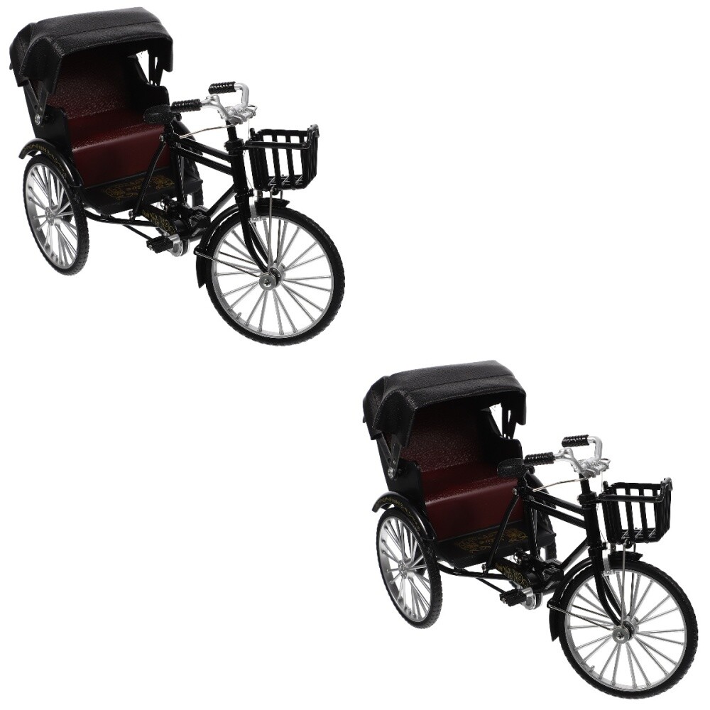 2 Count Fidget Bicycle Toy Bike Sculpture Car Decor Vintage Rickshaw