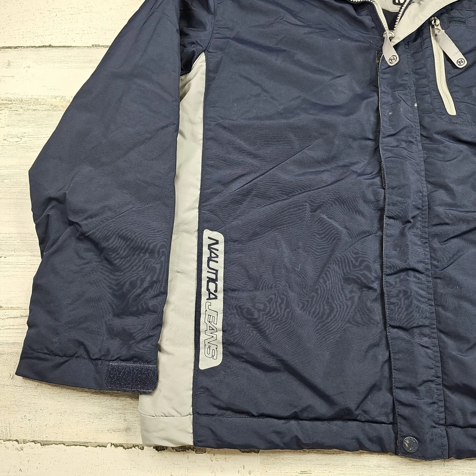 Chaqueta de esquí de invierno Nautica Jeans Co para hombre mediana azul plateada con cremallera Foto 2 de 4