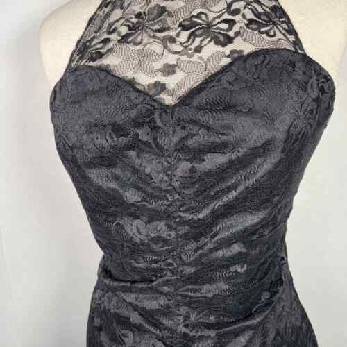 Vintage Dirty Dancing Neckholder Spitze Overlay Cocktailkleid 4 schwarz Meerjungfrau 1987 - Bild 7 von 11