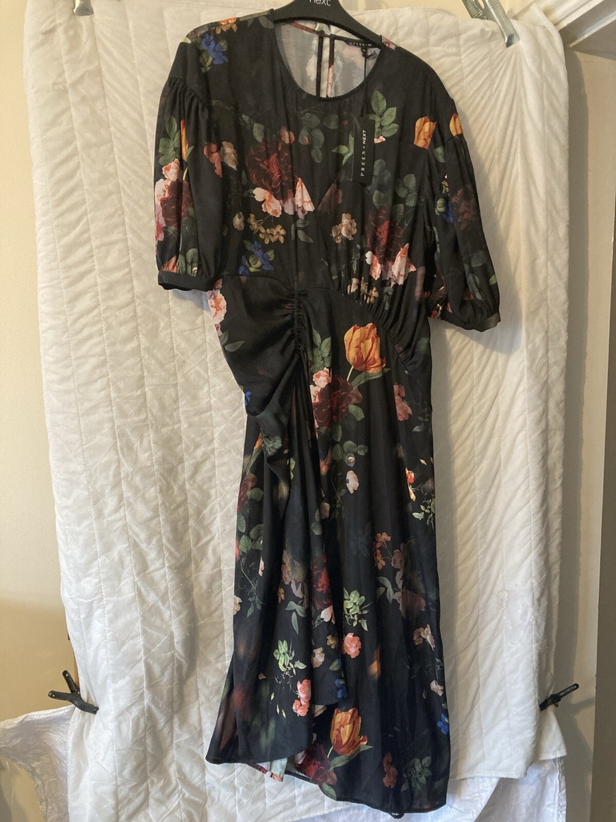Next X Preen Floral Asymmetrical Fit Flare MIDI Dress Size 14