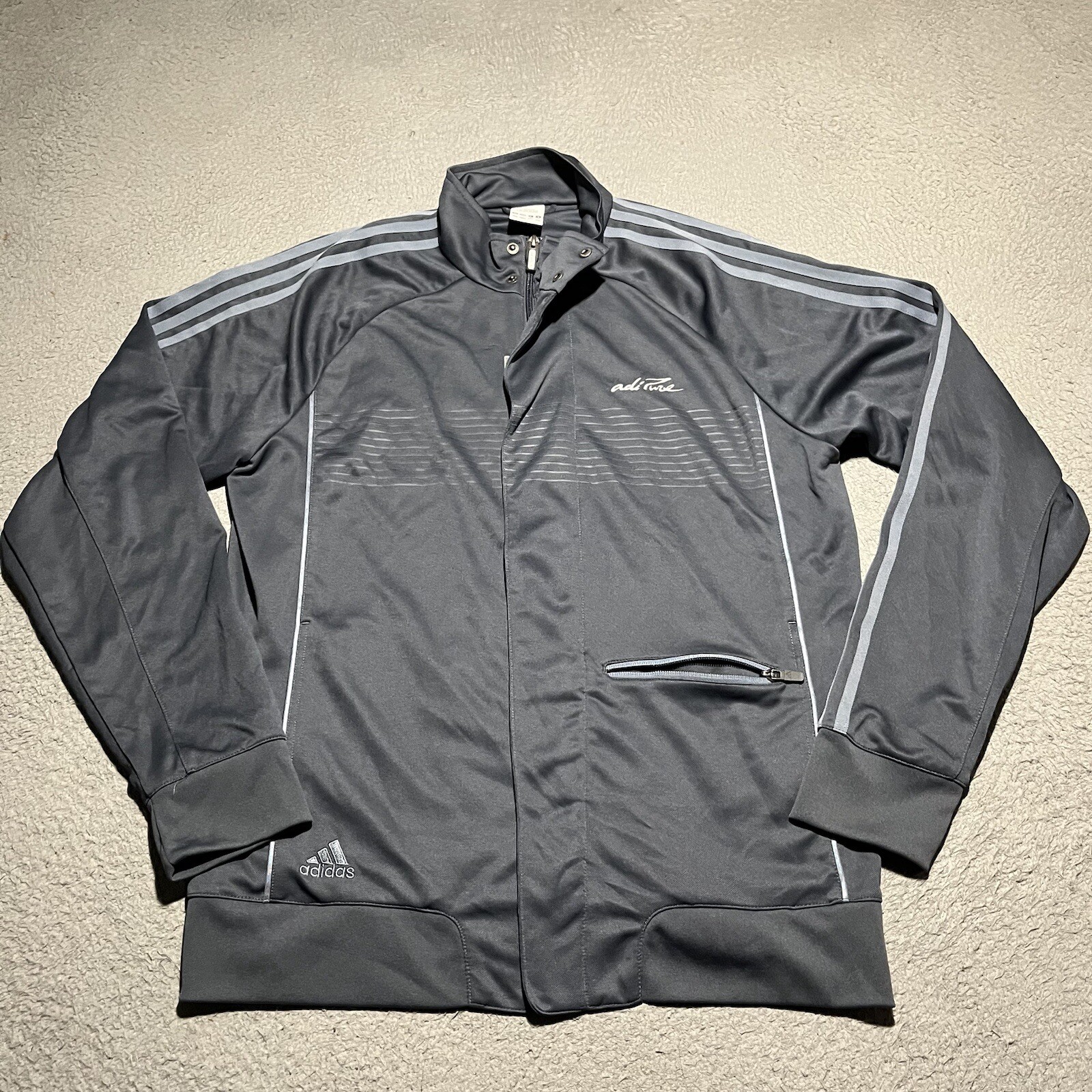 Vtg Adidas Track Jacket Mens Large Adipure Gray Full Zip Stripes Logo Retro Y2K