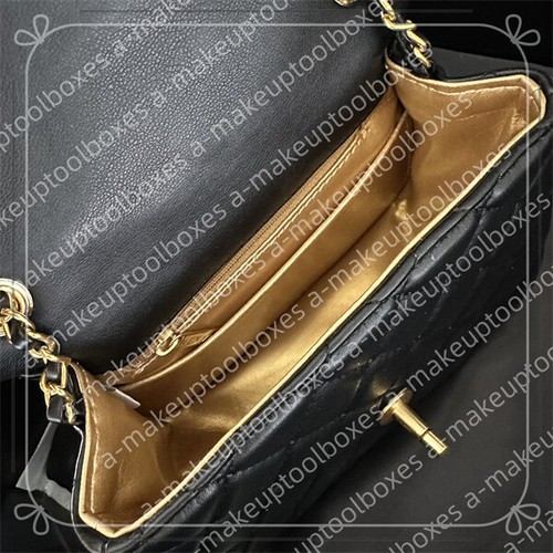Mini Genuine Leather Diamond Lattice Quilted W/Chains Flap Shoulder Bag B04 - Picture 6 of 27