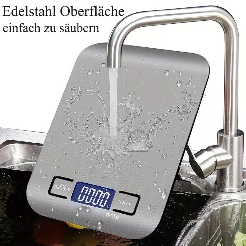 Küchenwaage digital Edelstahl LCD Anzeige 5kg 1g Messung elektronische Waage DE