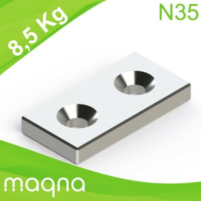 Neodymmagnet Quader 28x12x4mm, 2x Bohrung 4mm mit Senkung Grade N35 Quadermagnet