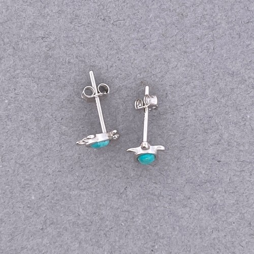 Turquoise Sterling Silver Turtle Stud Earrings 925 Genuine, Oval 8.35 mm, USA - Picture 6 of 8