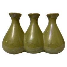 Vintage Unique Green Iridescent 3 Stem Bud Vase
