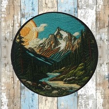Mountain Sunset Patch Iron-on Applique Decorative Nature Badge Lake Forest
