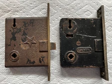 2 Antique Interior Passage Mortise Lock Door Hardware Brass & Silver Face