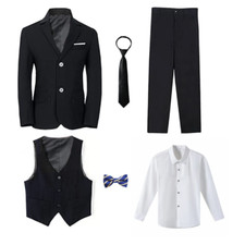 Boy's Tuxedos Formal Blue Slim Fit Suit Child Birthday Party Jacket Pants Bowtie