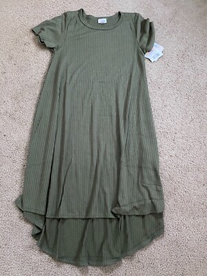 LulaRoe Carly Dress Solid Textured Green Geometric Hi Lo Swing Sz XXS