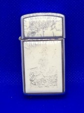 VINTAGE ZIPPO SCRIMSHAW WHALE AND SHIP SCENE LIGHTER