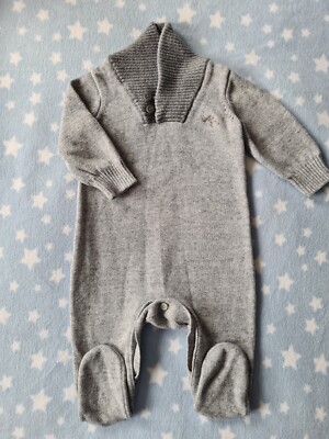 Mothercare Baby Boy Grey Knitted Babygrow All in one Sleepsuit