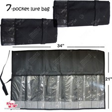 3pcs Black 7-Pocket fishing bags Roll-up Trolling Jig large Lure Tackle Storage