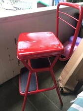 Vintage Cosco Mid Century Modern Flip Seat Step Stool/Chair NEW PAINT RED