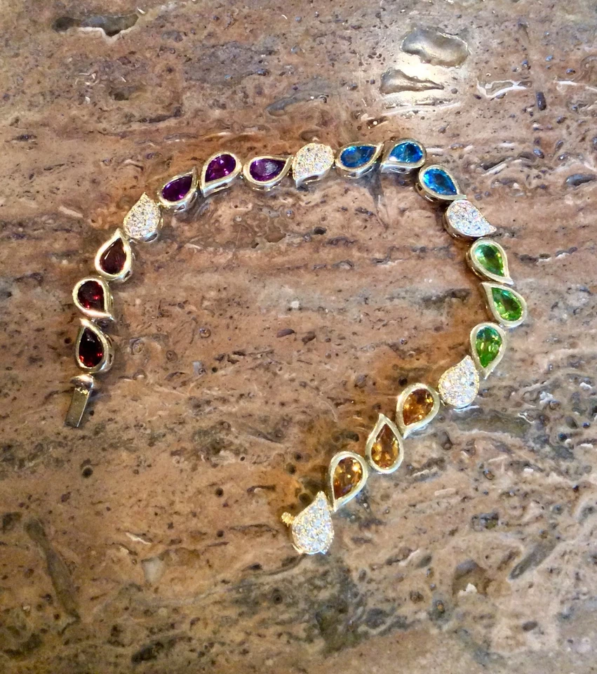 ESPECTACULAR PULSERA CON PATRÓN DE PAISLEY DE PIEDRAS PRECIOSAS MÚLTIPLES DE PLATA ESTERLINA DE 18 QUILATES RET $675 Foto 4 de 4