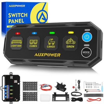 AUXPOWER 4 Gang RGB On/Off Switch Panel LED Light Circuit Relay System Kit Boat