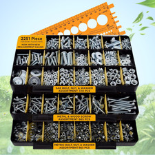 NEW 2251 Piece Hardware Assortment Kit Screws Nuts Bolts Washers 3 Trays