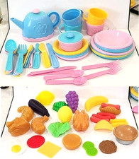 Child's Plastic Tea Set, Dishes, Pretend Food Pink/Blue/Yellow/Green 4 Settings