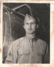 VINTAGE PHOTO U.S. Army Air Corps Sergeant in Front of Plane Possibly WWII