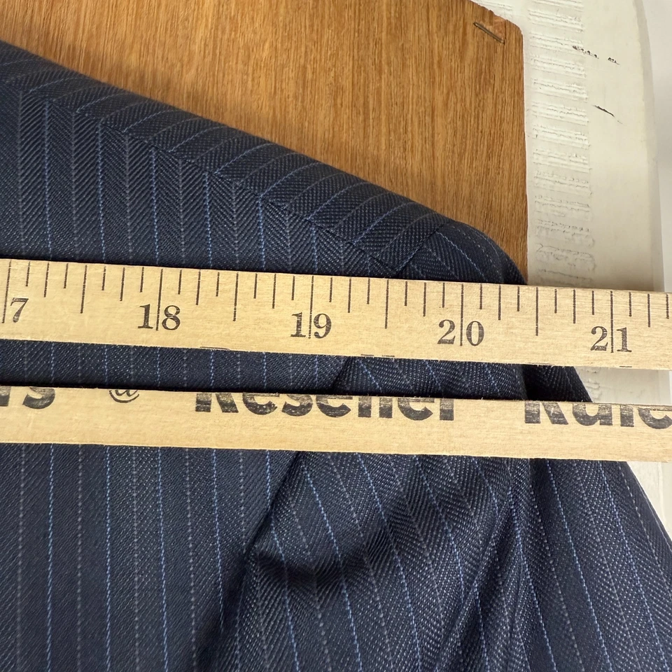 Stafford 套装男式 46R 海军蓝细条纹 2 按钮行政丝绸羊毛混纺 — 第 4/4 张图片