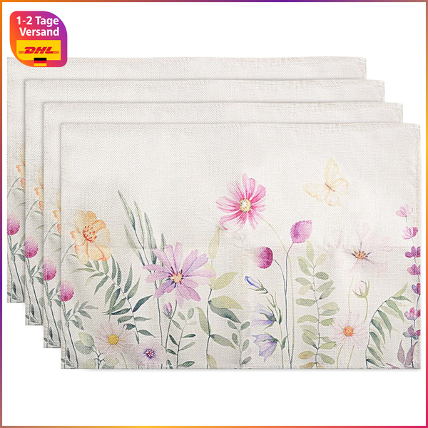 Platzsets 4Er Set Baumwollstoff Blumen Schmetterling Waschbar 30X45Cm KüChe Deko-image